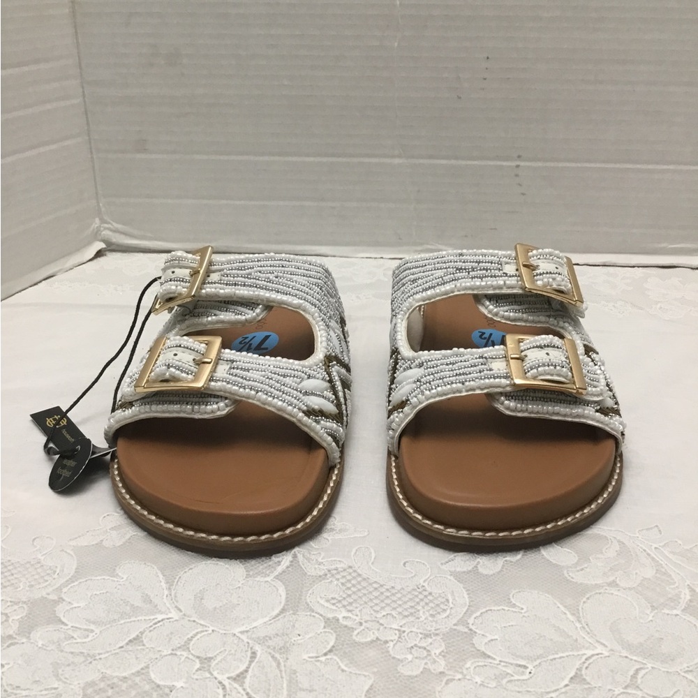 House of Harlow 1960 Cream Sandals with Bead Accents